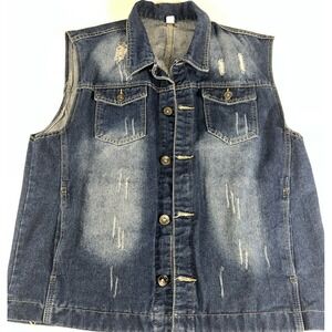 Jeans Denim Vest Mens XXXL Blue Good Distressed Button Front Sleeveless Jacket